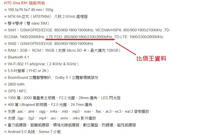 HTC E9+ 到底有沒有支援 LTE 700 Mhz ??