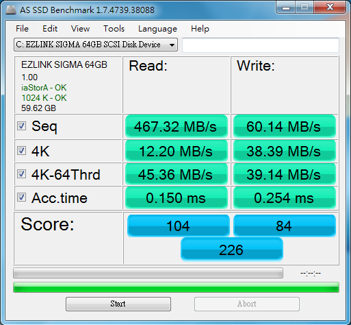 舊電腦硬上EZLINK SIGMA 64G 簡測