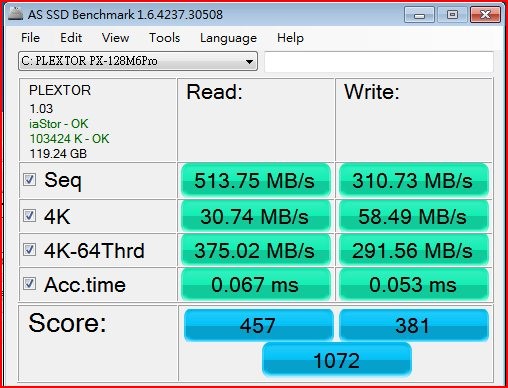 Plextor m6pro 跑 Plexturbo~