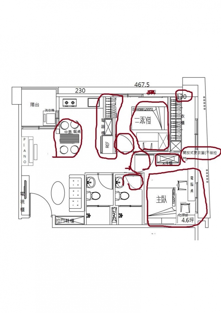 格局/傢俱擺放規劃，有沒有更好的建議呢？（平面圖）(已解決)