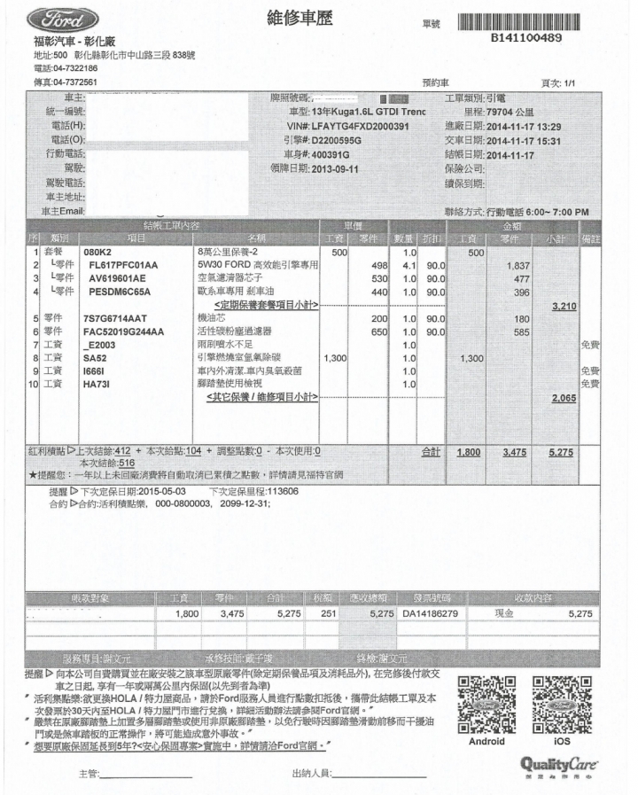4/17有更新進度（各位kuga車主要注意了）福特原廠竟然不會維修kuga1.6變速箱～一年半的kuga