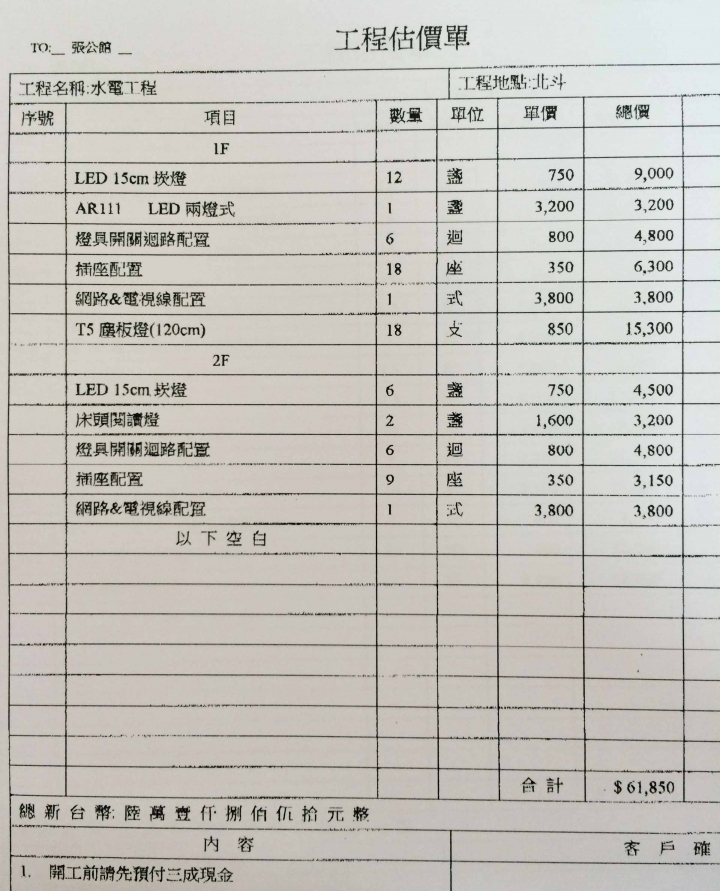 新成屋透天厝裝潢價格問題!!
