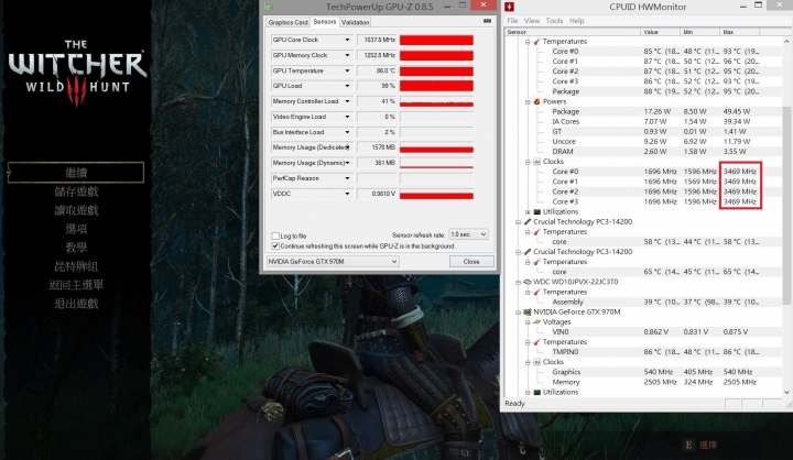 GIGABYTE P34W V3 CPU有無Turbo之遊戲測試