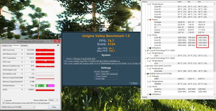 GIGABYTE P34W V3 CPU有無Turbo之遊戲測試