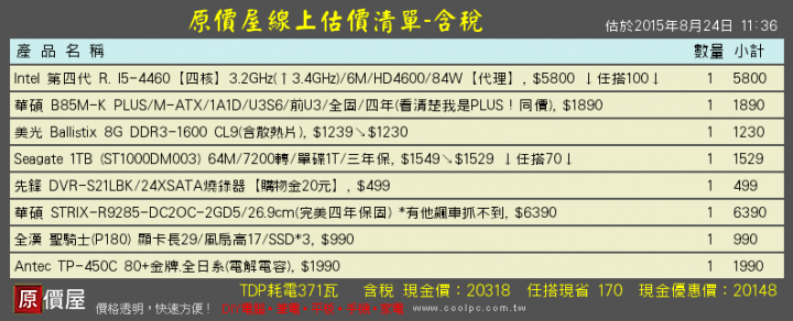 新手自組電腦，預算20K，請求各位高手意見