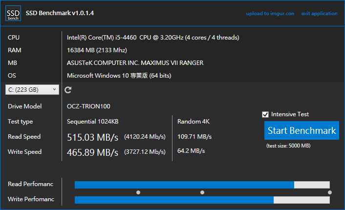 [測試] OCZ Trion 100 240GB 固態硬碟 Windows 10效能測試