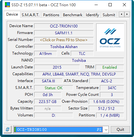 [測試] OCZ Trion 100 240GB 固態硬碟 Windows 10效能測試