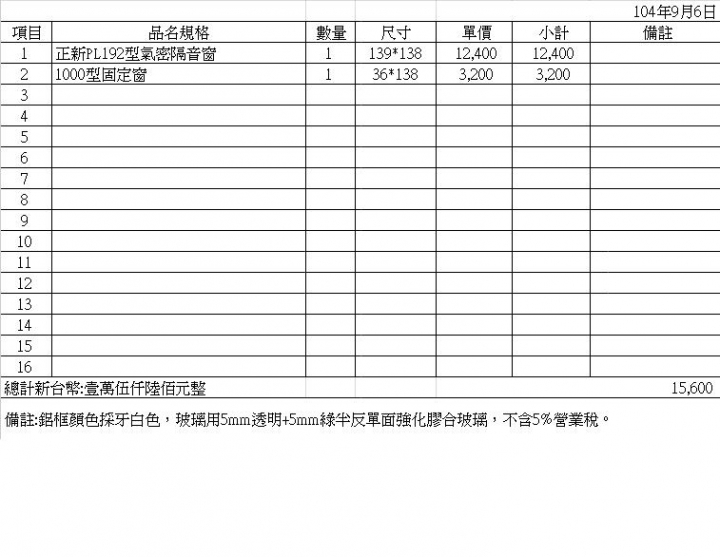 正新氣密窗報價，請教這樣價格合理嗎?