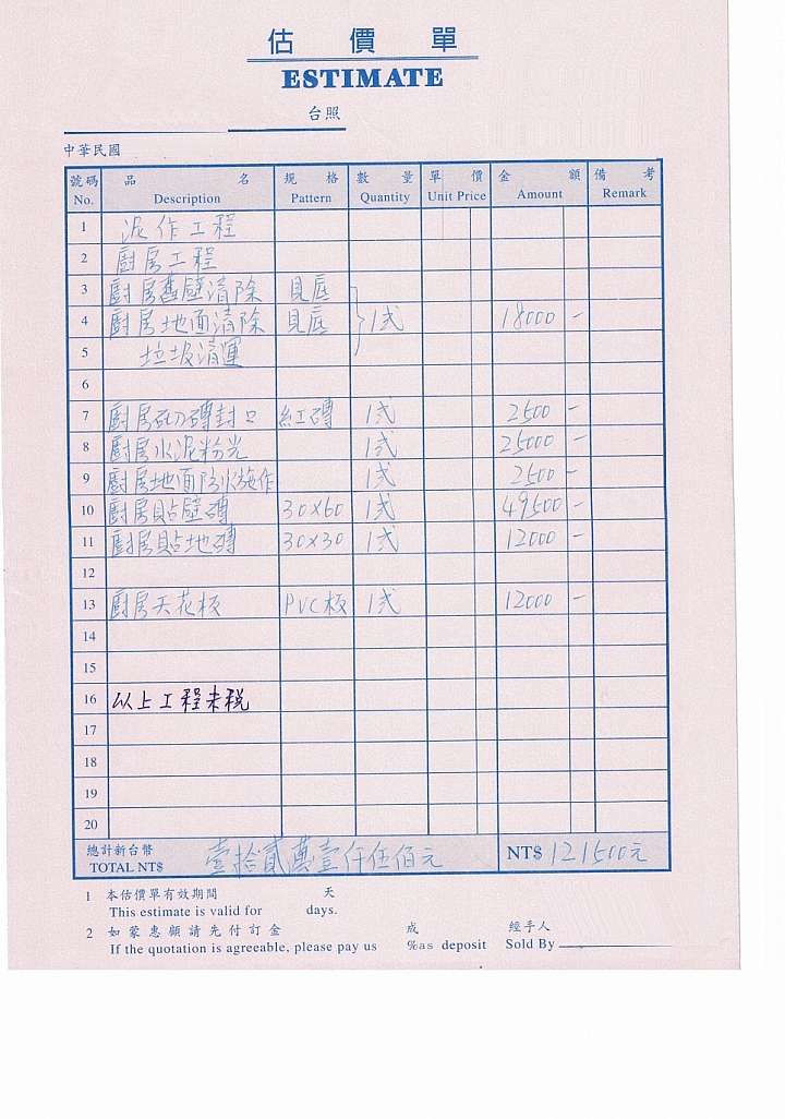 關於裝潢估價單，想請大家給我給我意見