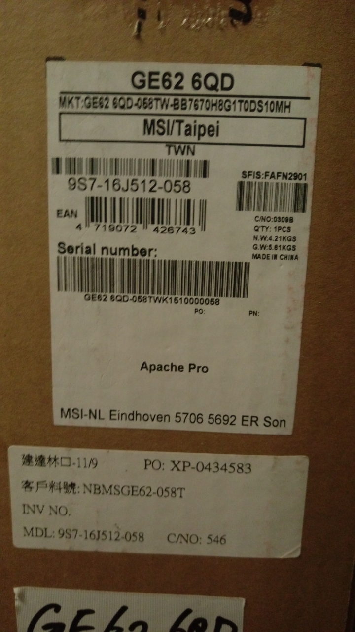 微星 msi GE62-6QD-058TW簡單開箱