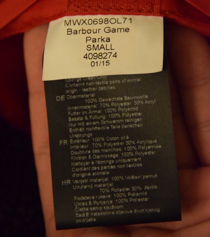 (開箱）不專業簡易開箱 Barbour Game Parka