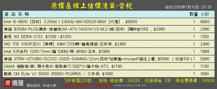 預算25K I5 為主這樣配可以嗎? 請各位幫忙看一下