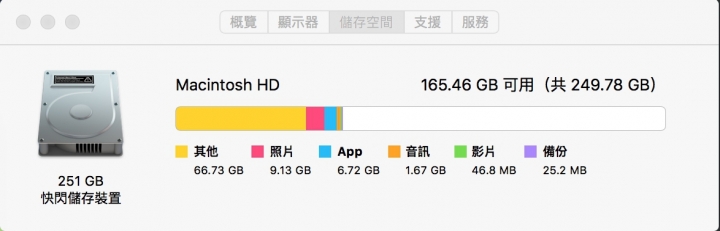 購入幾天的MBPR儲存空間中的“其他”異常