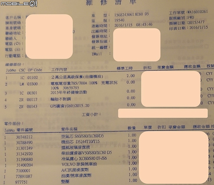 Y15 XC60 D5/AWD 【20,000 公里保養記】