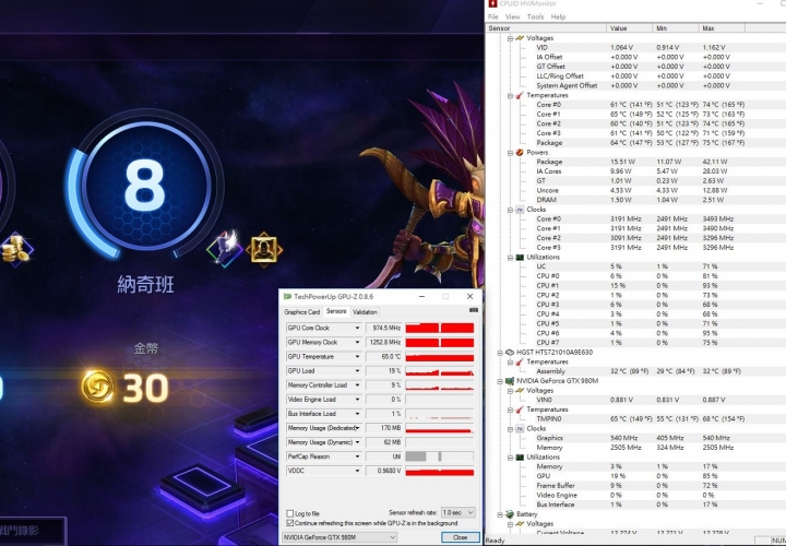 GIGABYTE P37X V5燒機(使用XTU調整mV降壓降溫)與遊戲溫度表現