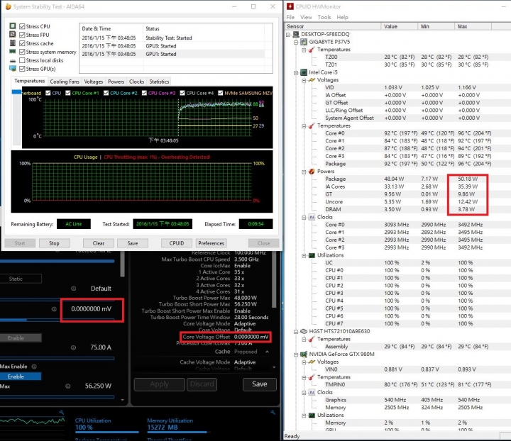 GIGABYTE P37X V5燒機(使用XTU調整mV降壓降溫)與遊戲溫度表現