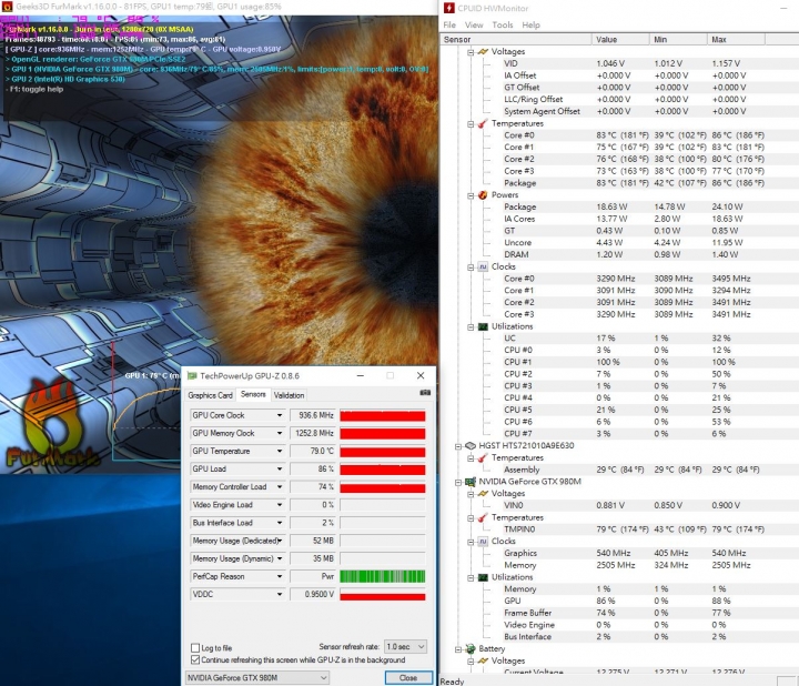 GIGABYTE P37X V5燒機(使用XTU調整mV降壓降溫)與遊戲溫度表現