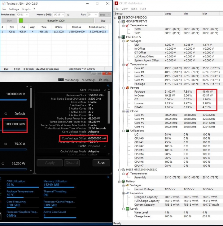 GIGABYTE P37X V5燒機(使用XTU調整mV降壓降溫)與遊戲溫度表現