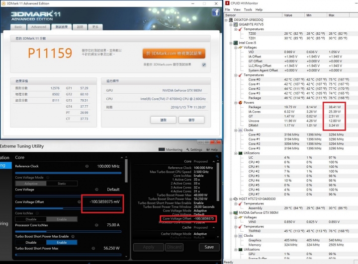 GIGABYTE P37X V5燒機(使用XTU調整mV降壓降溫)與遊戲溫度表現