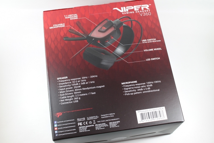 PATRIOT 美商博帝 VIPER V360 7.1虛擬環繞聲道電競耳麥-低音飽滿、環繞效果一流