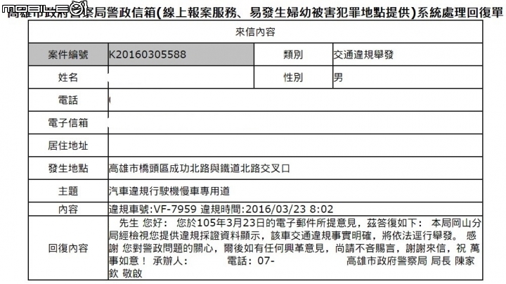 相遇就是緣份，兩張罰單請收下(更新警局回覆檢舉)