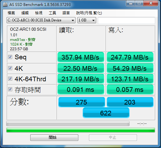 OCZ  100 240G 一半的跑速(附圖)
