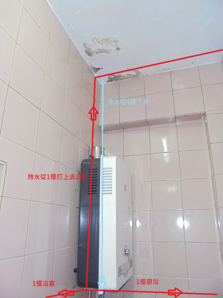 1樓熱水器上方會滴水