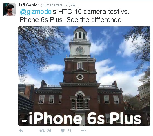 HTC高層twitter～看10跟iphone 6s+ 照片差異！