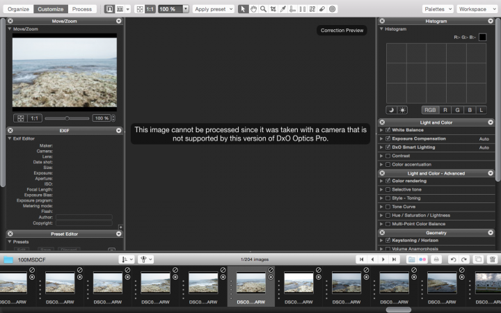 求助: DxO 8 Pro 無法讀取SONY A7 RAW