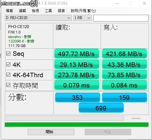 LITEON MUII 120G SSD 2.5吋固態硬碟跑分測試