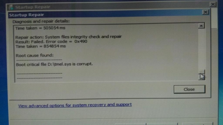 Windows 10 回復 windows 7後，發生tmel.sys is corrupt無法開機！