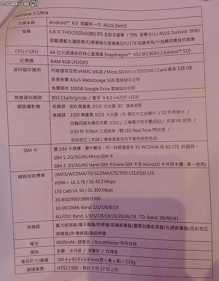 zenfone 3 各系列 售價及開賣公布！