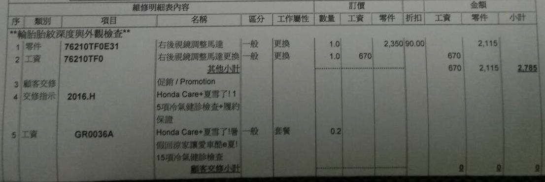 後視鏡不收折已處理但故障品也維修好