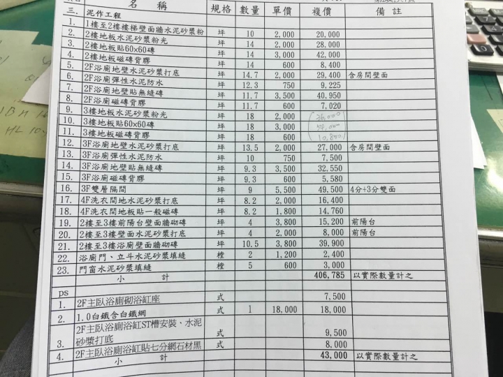 {請問}關於泥作和油漆工程的報價問題