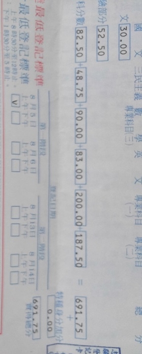 八十五年時的機械類四技二專成績單