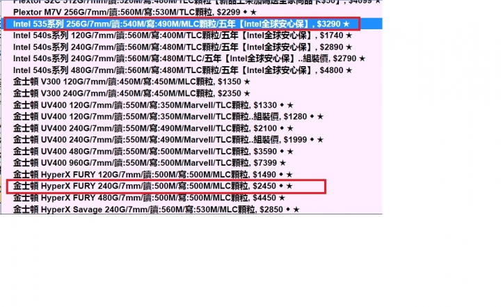 自組清單中SSD部分