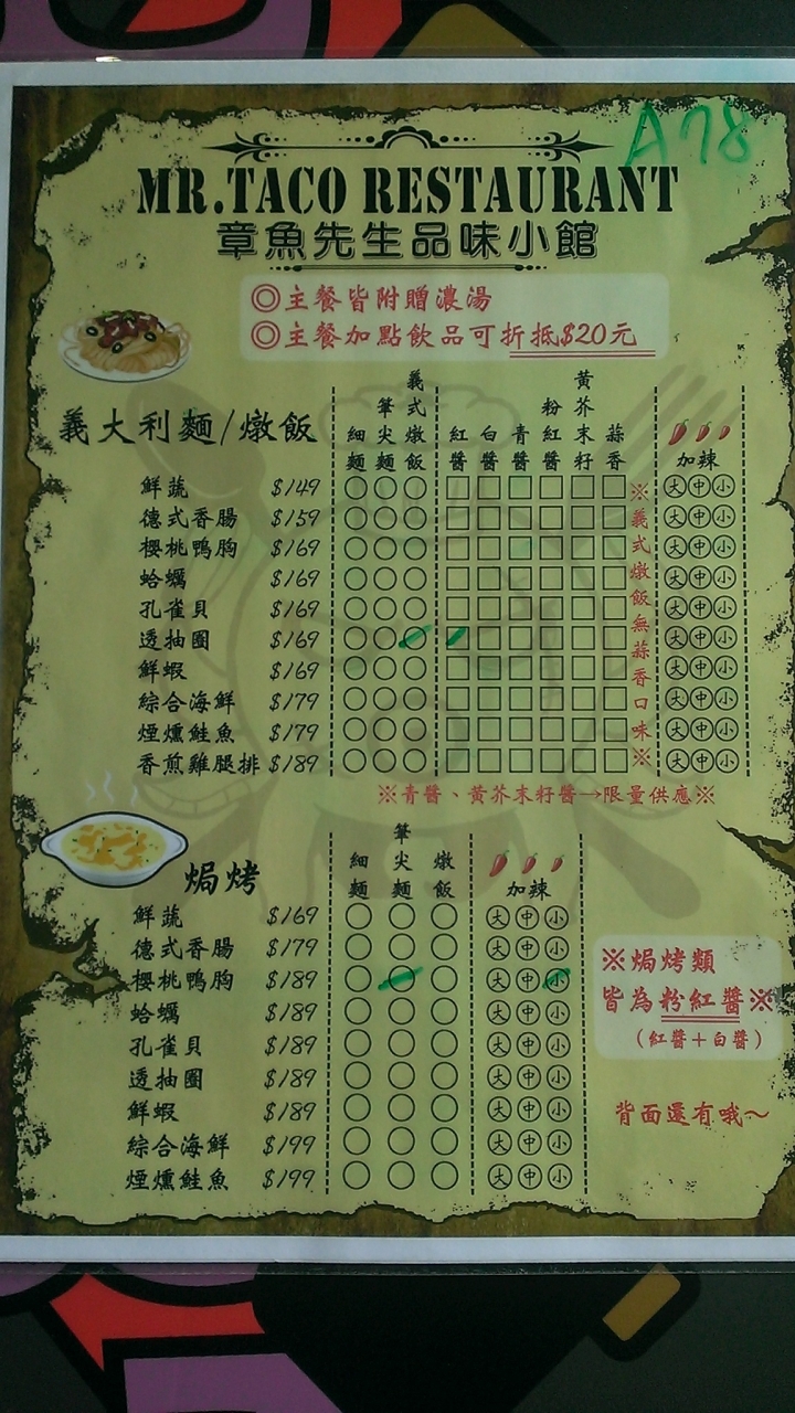 [義式料理]彰化市後火車站附近章魚先生品味小館Mr. Taco 義大利麵/ 燉飯食記~海賊王風格擺設~