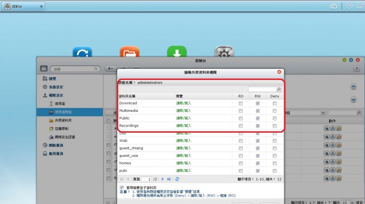 QNAP TS119P II admin 權限無法修改 一些原有目錄無法讀取