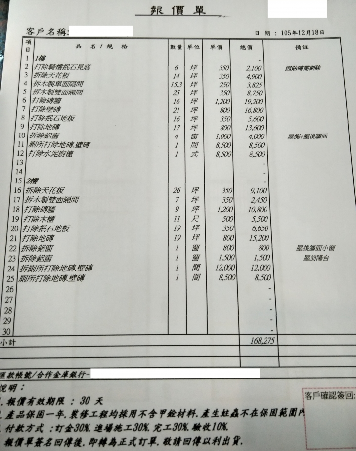 房子需要整修.請人來估價~這樣的價格合理嗎