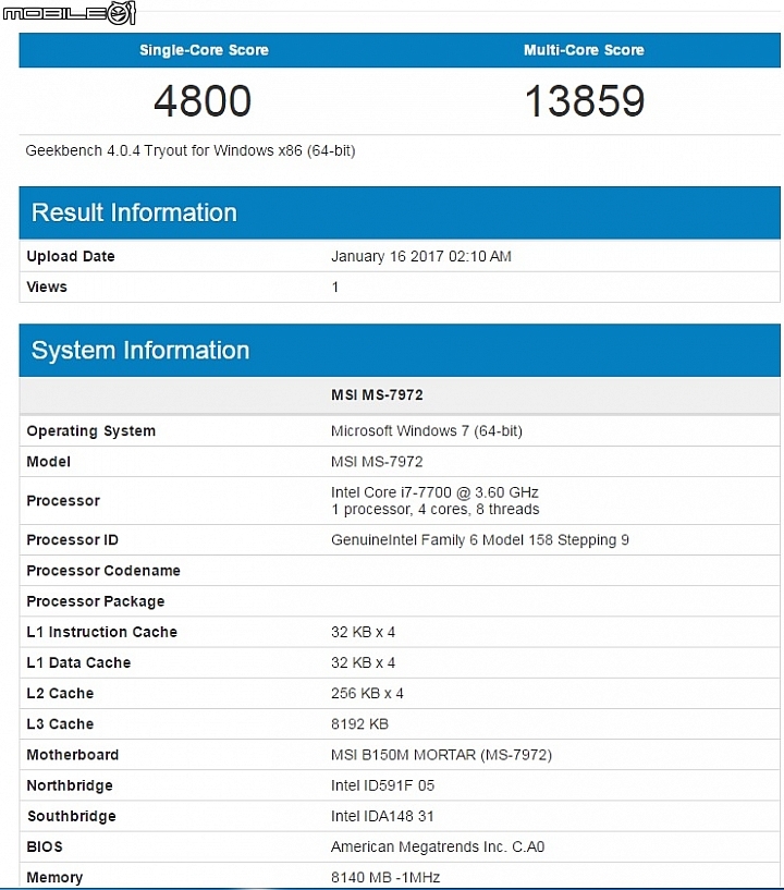 I7-7700跑分成績
