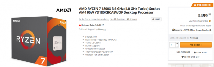 AMD Ryzen 7 ---  2月22日下午1點(美東時間)開始接受預訂