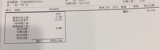 V40T5 6萬保養菜單請教