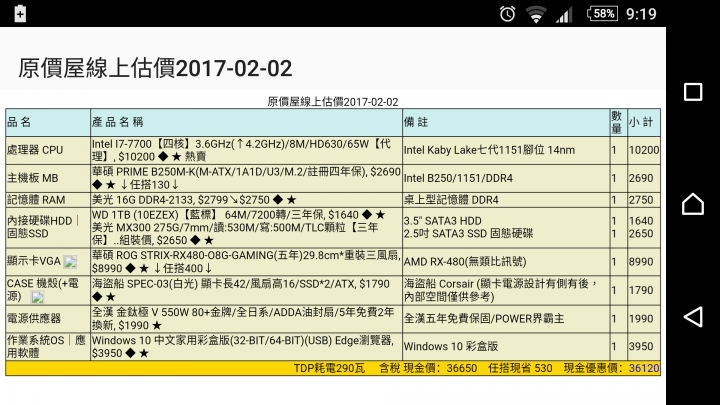 小弟我三天後要去原價屋組電腦了，想確認一下單子