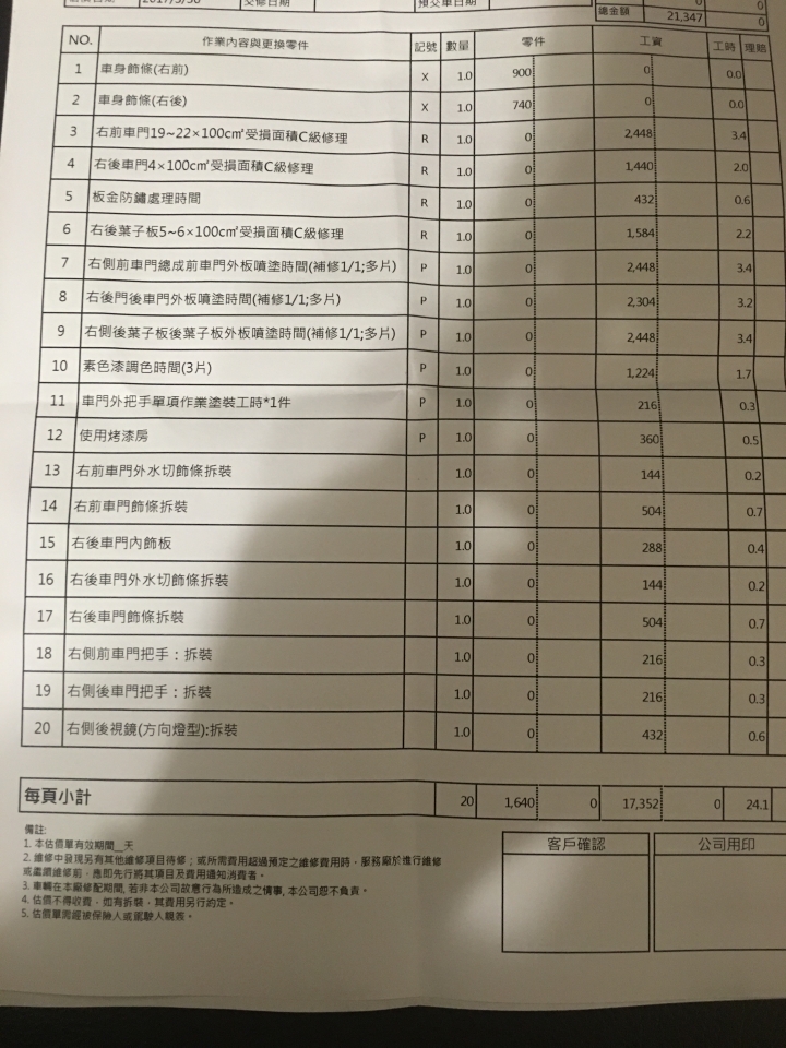 Altis 11.5代 門板擦傷原廠估價 還請前輩幫忙看看