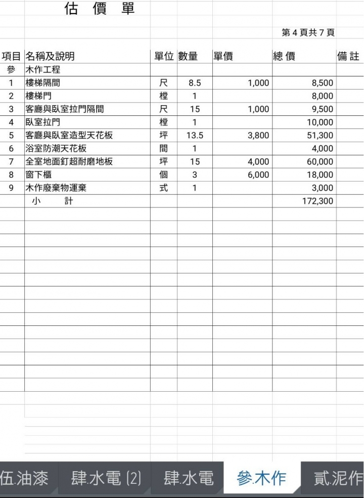 『請益』"舊房翻新"室內設計裝修估價單