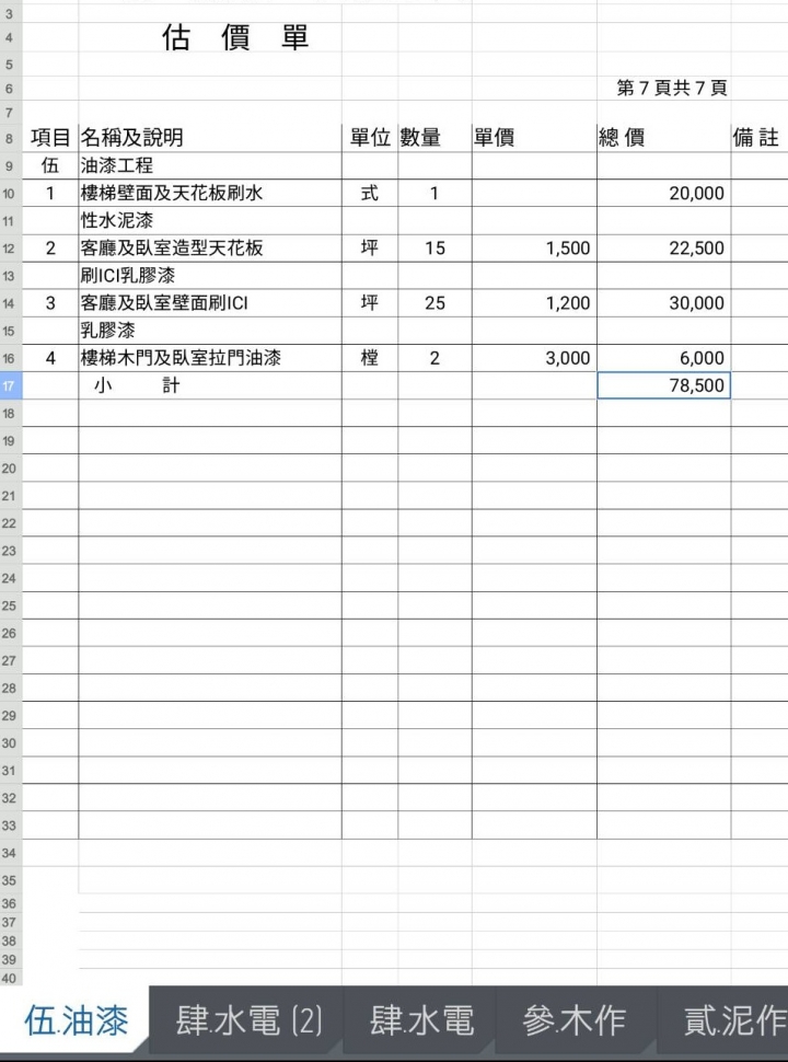 『請益』"舊房翻新"室內設計裝修估價單