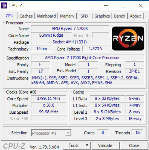 AMD Ryzen 1700X 3.4Ghz to 3.8Ghz簡單超頻測試