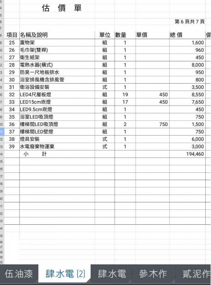 『請益』"舊房翻新"室內設計裝修估價單