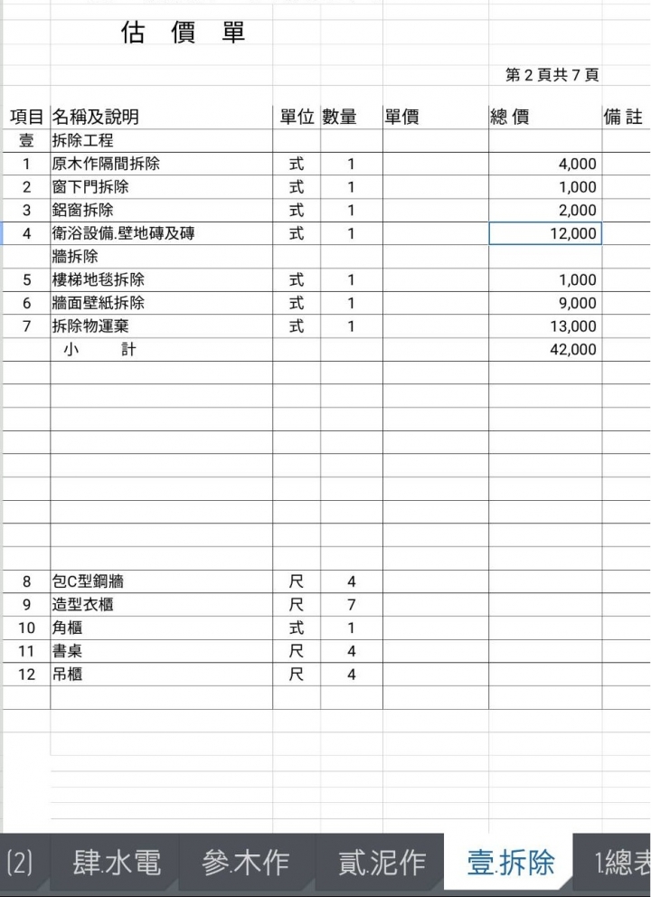 『請益』"舊房翻新"室內設計裝修估價單
