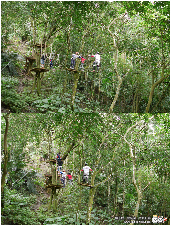 【花蓮親子景點】跟著孩子到森林當泰山,在樹冠層探險當野猴子享受盪來盪去的快感!走迷宮、鋼索、棧道、吊橋、樹梯,在自由自在的空氣裡開懷大笑!